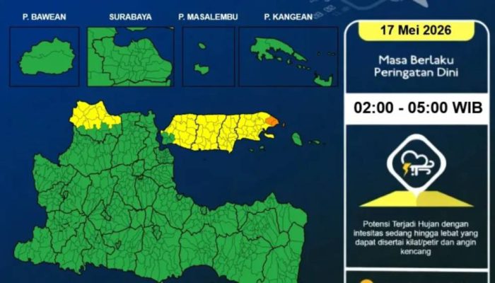 Sejumlah Daerah di Jawa Timur Diprakirakan Diguyur Hujan Petir Hari Ini